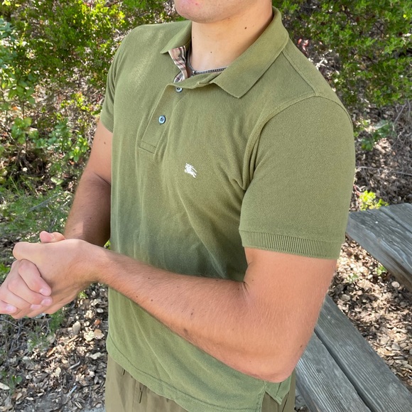 BURBERRY LONDON NOVA PLAID CHECK EN POLO SHIRT SLIM FIT SOLDIER GREEN ARMY OLIVE - Picture 9 of 16